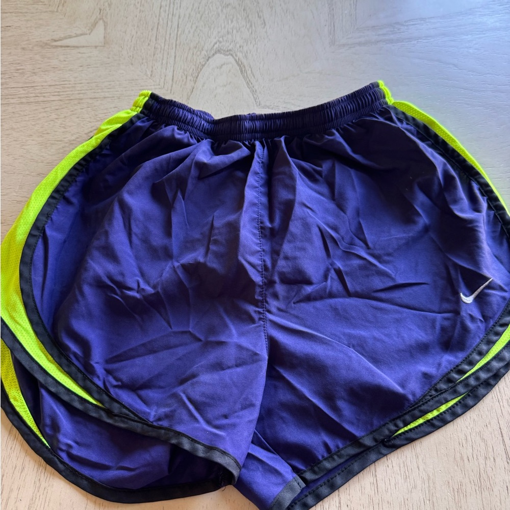 Nike Purple Running Shorts with Neon Lime Accents